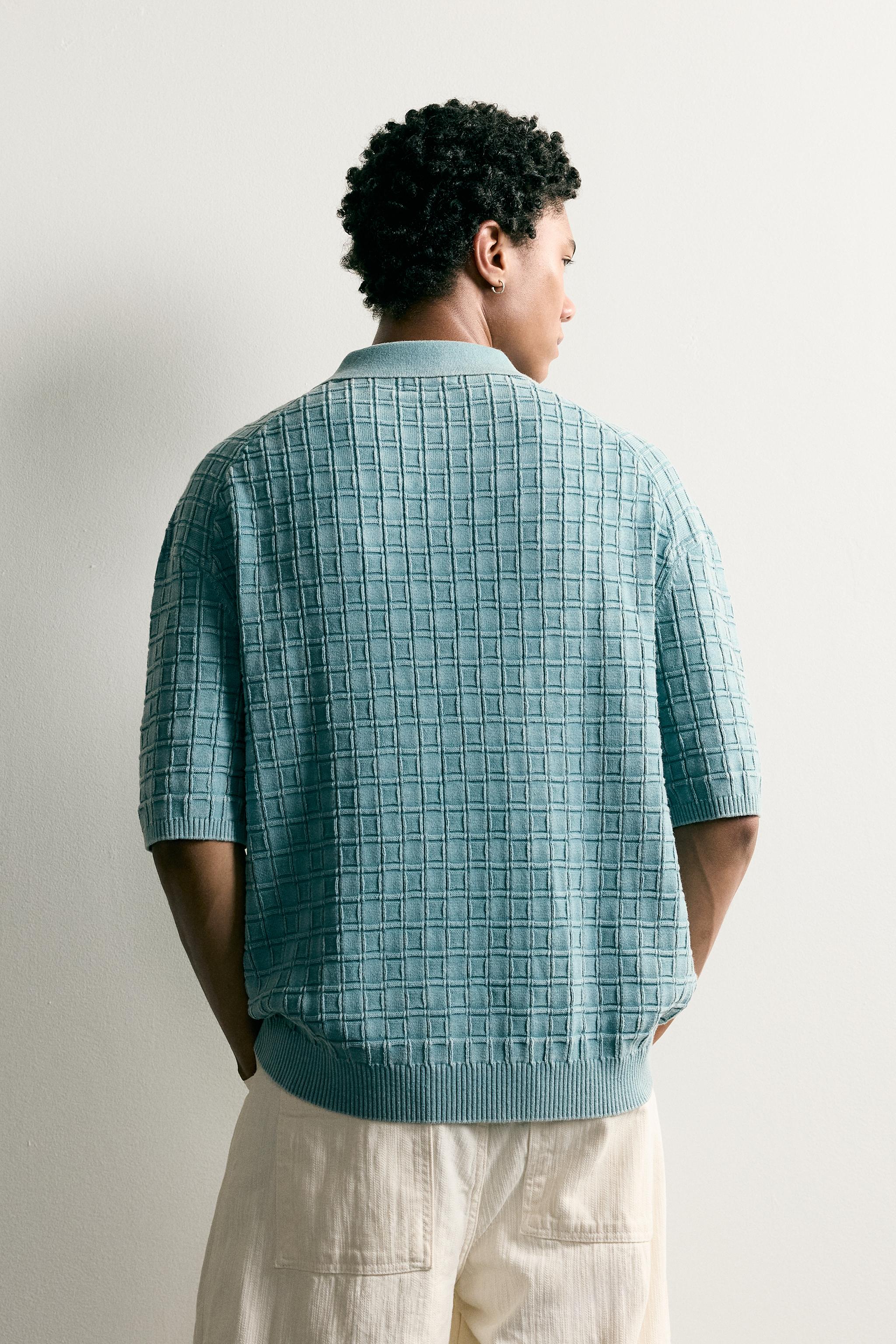 POLO EN MAILLE À CARREAUX EFFET DÉLAVÉ